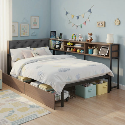 Artiss Bed Frame Single Size with 2 Drawers and Charging Station Metal Corner Bed Base