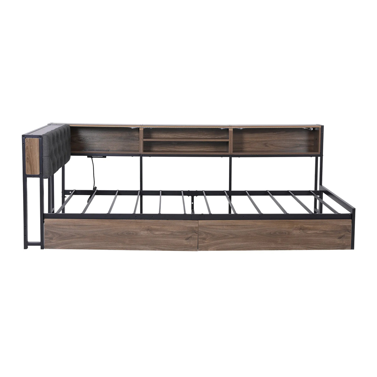 Artiss Bed Frame Single Size with 2 Drawers and Charging Station Metal Corner Bed Base - Image 3