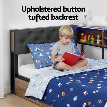 Artiss Bed Frame Single Size with 2 Drawers and Charging Station Metal Corner Bed Base - Image 7