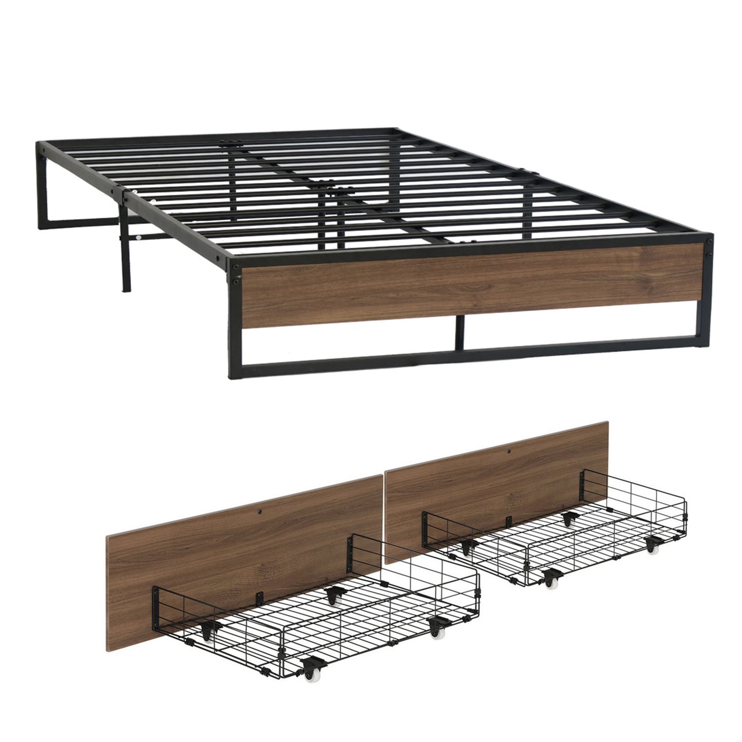 Artiss Bed Frame Metal Frame Double Size Bed Base 2 Drawers OSLO - Image 3