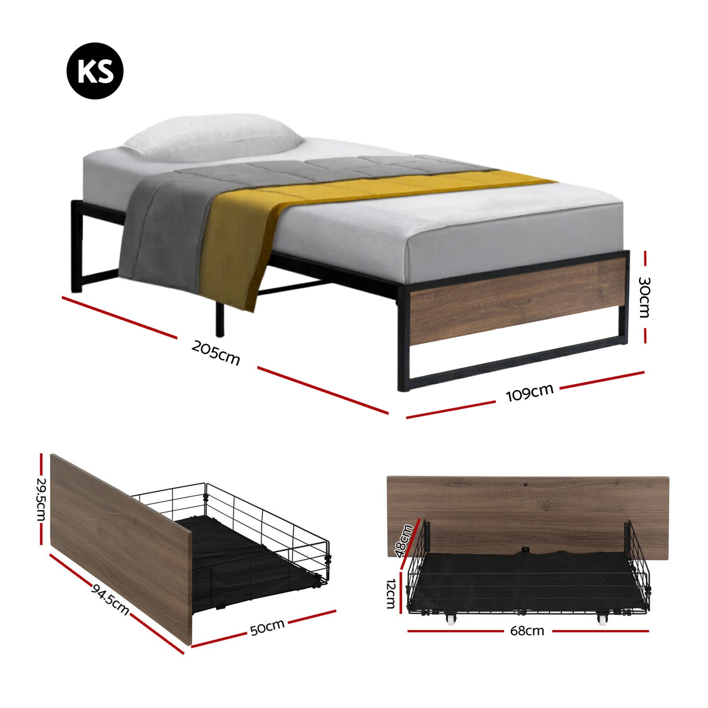 Artiss Bed Frame Metal Frame King Single Bed Base 2 Drawers OSLO - Image 2