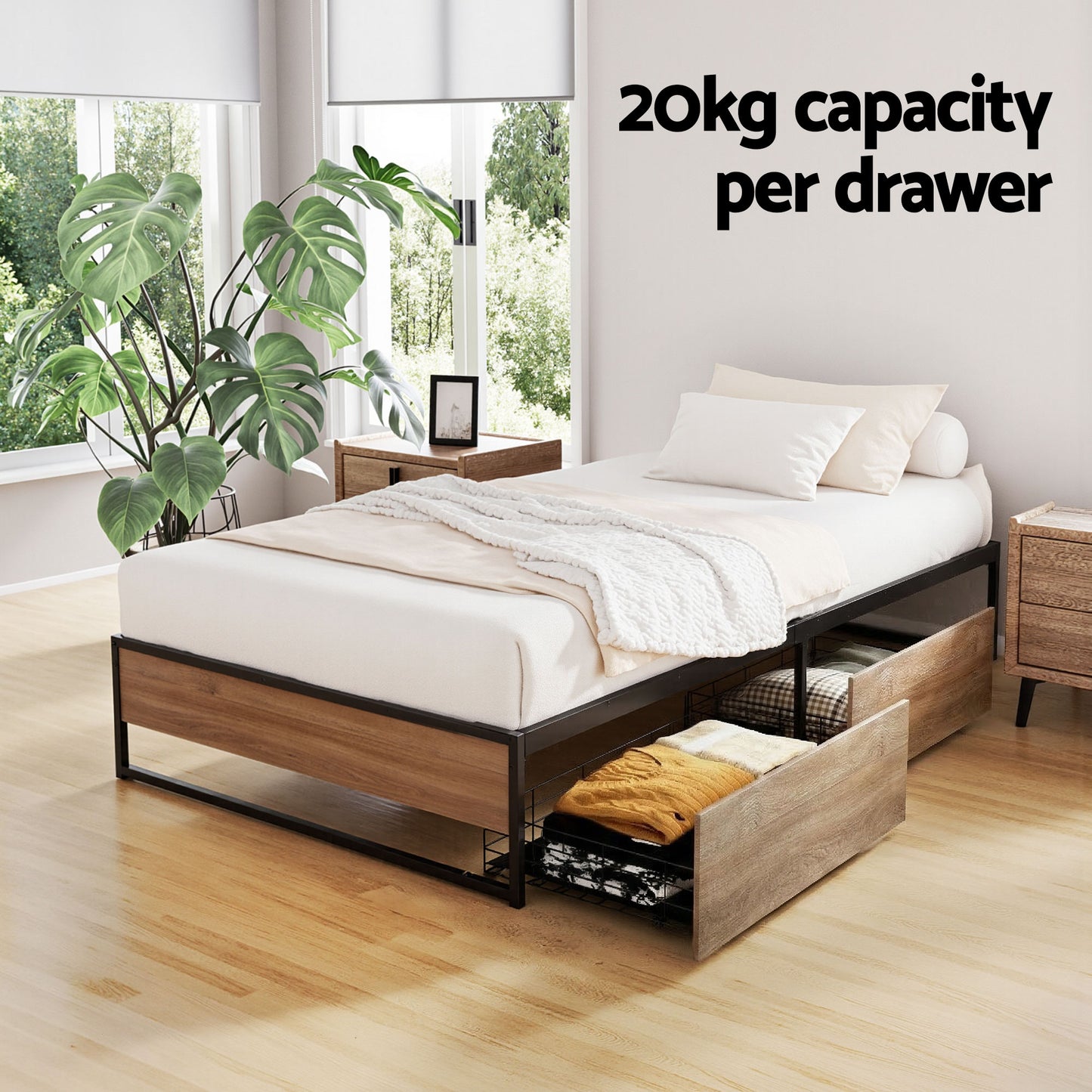 Artiss Bed Frame Metal Frame King Single Bed Base 2 Drawers OSLO - Image 4