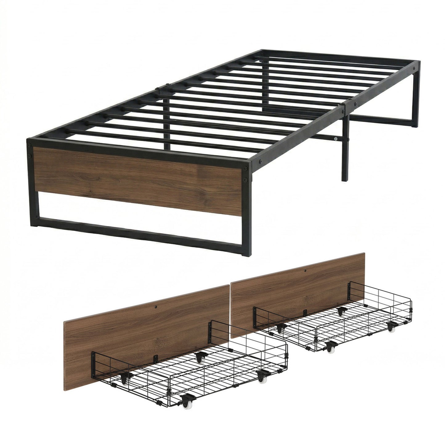 Artiss Bed Frame Metal Frame Single Bed Base 2 Drawers OSLO - Image 3