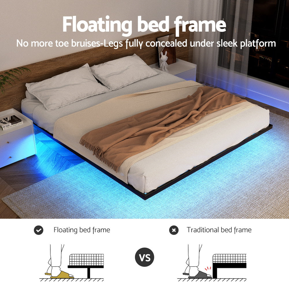 Artiss Double Bed Frame,Floating Metal Bed Frame with Smart LED Lights - Sturdy Metal Platform Bed Base, Silent Design, Tool-Free Assembly, 300KG Capacity for Home/Hotel/Master Bedroom​ - Image 4
