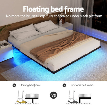 Artiss Double Bed Frame,Floating Metal Bed Frame with Smart LED Lights - Sturdy Metal Platform Bed Base, Silent Design, Tool-Free Assembly, 300KG Capacity for Home/Hotel/Master Bedroom​ - Image 4