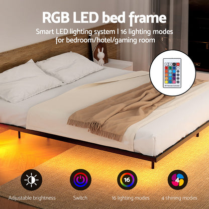 Artiss Double Bed Frame,Floating Metal Bed Frame with Smart LED Lights - Sturdy Metal Platform Bed Base, Silent Design, Tool-Free Assembly, 300KG Capacity for Home/Hotel/Master Bedroom​ - Image 5
