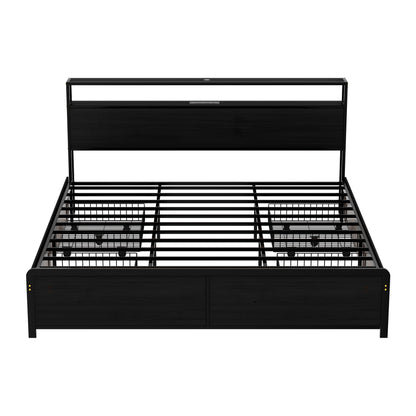 Artiss Metal Bed Frame King Size Storage Headboard Charge Station LED 4 Drawers - Image 3