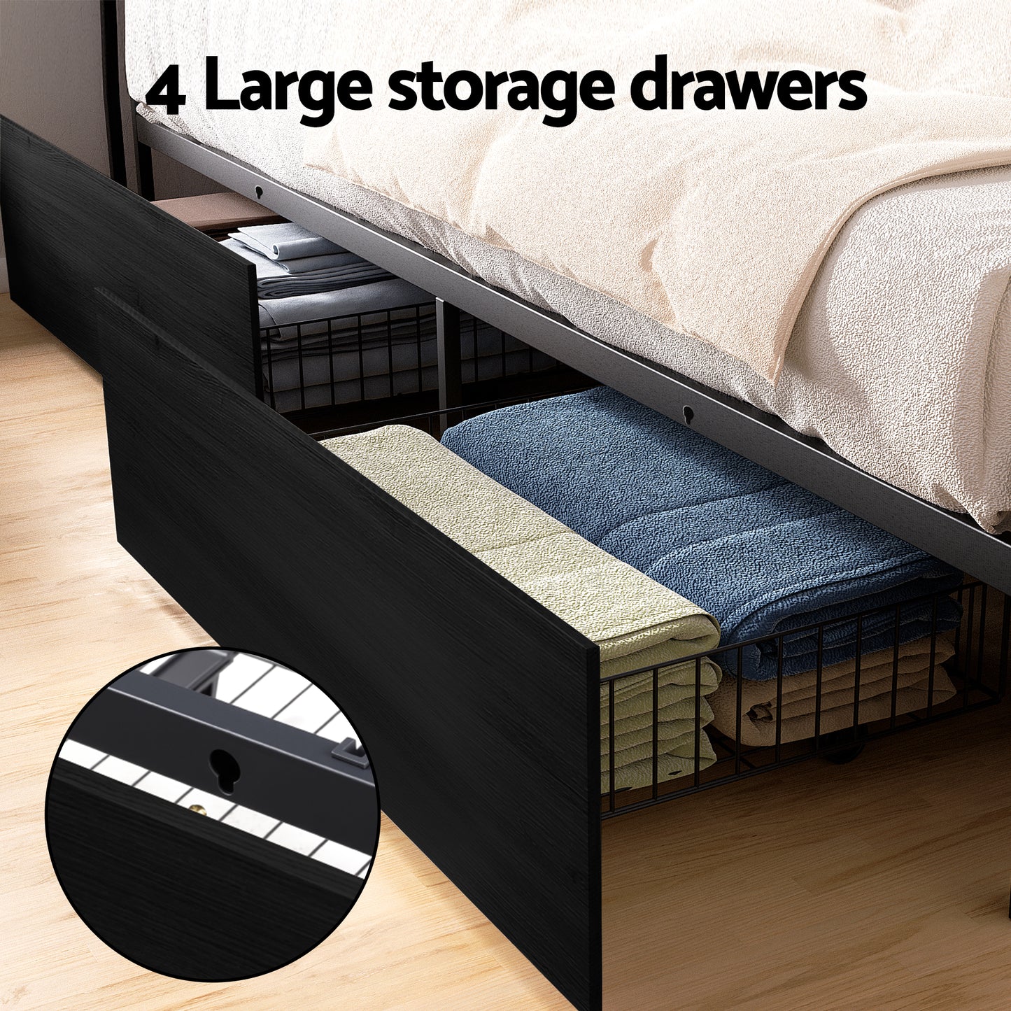 Artiss Metal Bed Frame King Size Storage Headboard Charge Station LED 4 Drawers - Image 6