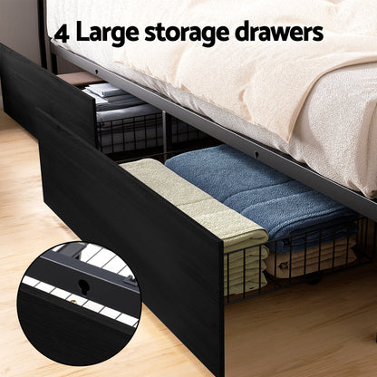 Artiss Metal Bed Frame King Size Storage Headboard Charge Station LED 4 Drawers - Image 6
