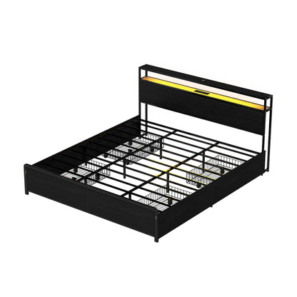 Artiss Metal Bed Frame King Size Storage Headboard Charge Station LED 4 Drawers - Image 7