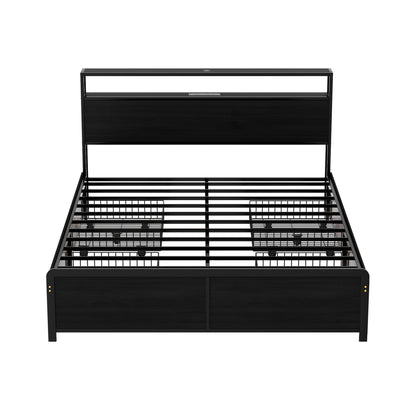 Artiss Metal Bed Frame Queen Size Storage Headboard Charge Station LED 4 Drawers - Image 3