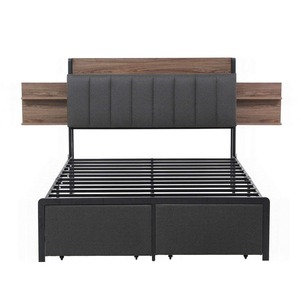 Artiss Metal Bed Frame Double Size with 2-Tier Hidden Storage with Charging Station - Image 2