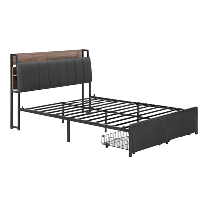 Artiss Metal Bed Frame Double Size with 2-Tier Hidden Storage with Charging Station - Image 6