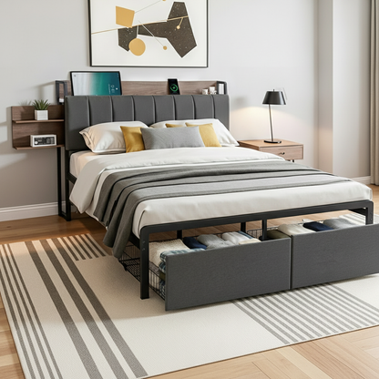 Artiss Metal Bed Frame Double Size with 2-Tier Hidden Storage with Charging Station - Image 7