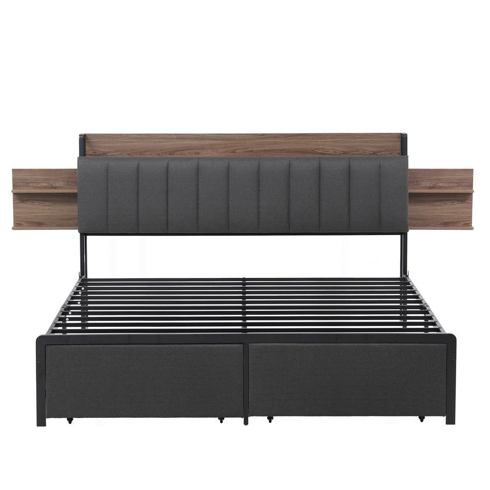 Artiss Metal Bed Frame King Size with 2-Tier Hidden Storage with Charging Station - Image 2