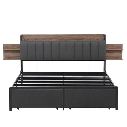 Artiss Metal Bed Frame King Size with 2-Tier Hidden Storage with Charging Station - Image 2