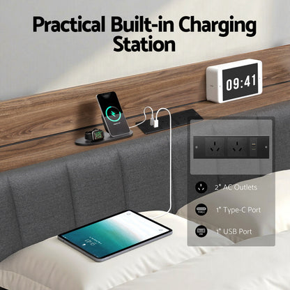 Artiss Metal Bed Frame King Size with 2-Tier Hidden Storage with Charging Station - Image 3