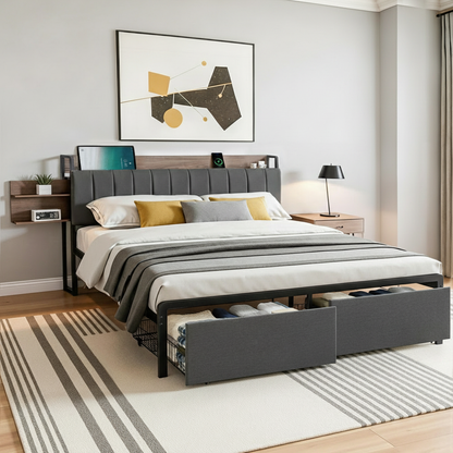 Artiss Metal Bed Frame King Size with 2-Tier Hidden Storage with Charging Station - Image 7