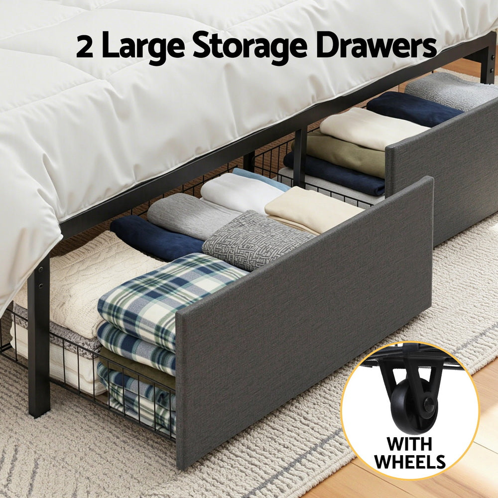Artiss Metal Bed Frame King Size with 2-Tier Hidden Storage with Charging Station - Image 8