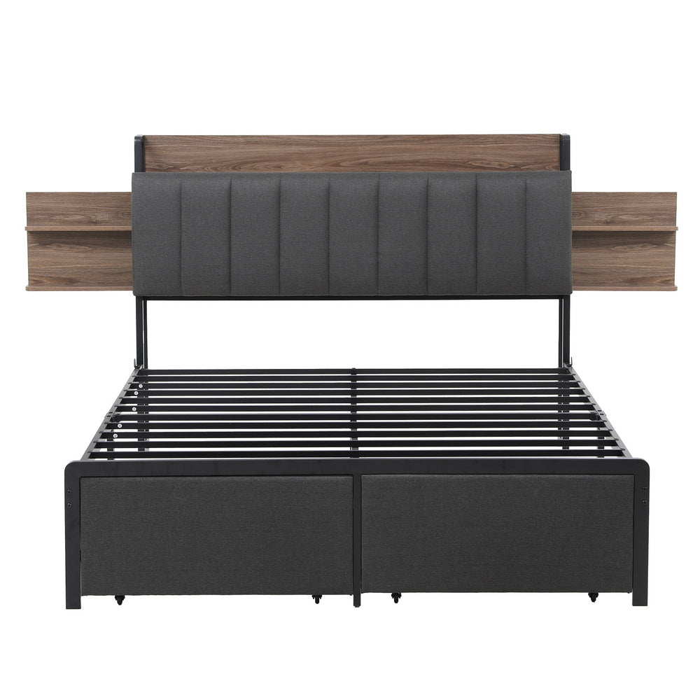 Artiss Metal Bed Frame Queen Size with 2-Tier Hidden Storage with Charging Station - Image 2
