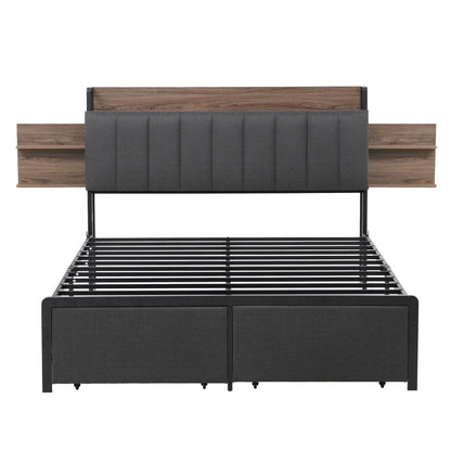 Artiss Metal Bed Frame Queen Size with 2-Tier Hidden Storage with Charging Station - Image 2