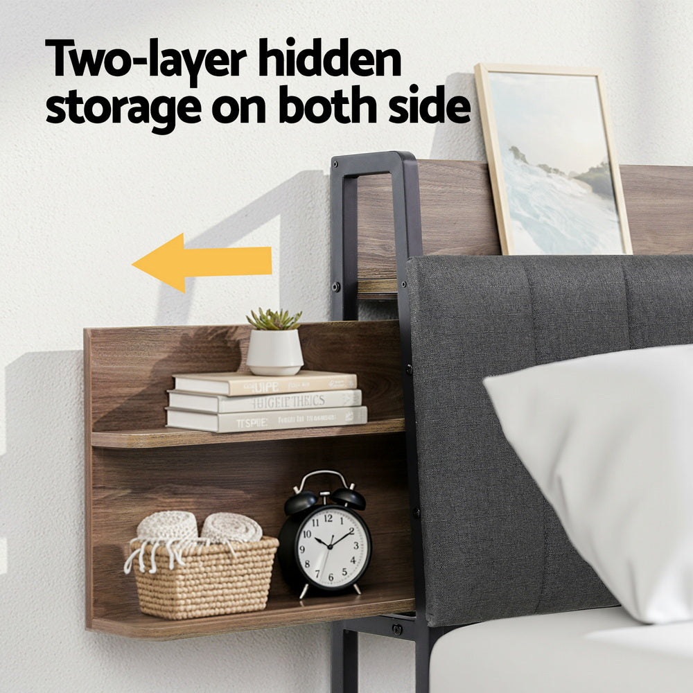 Artiss Metal Bed Frame Queen Size with 2-Tier Hidden Storage with Charging Station - Image 4