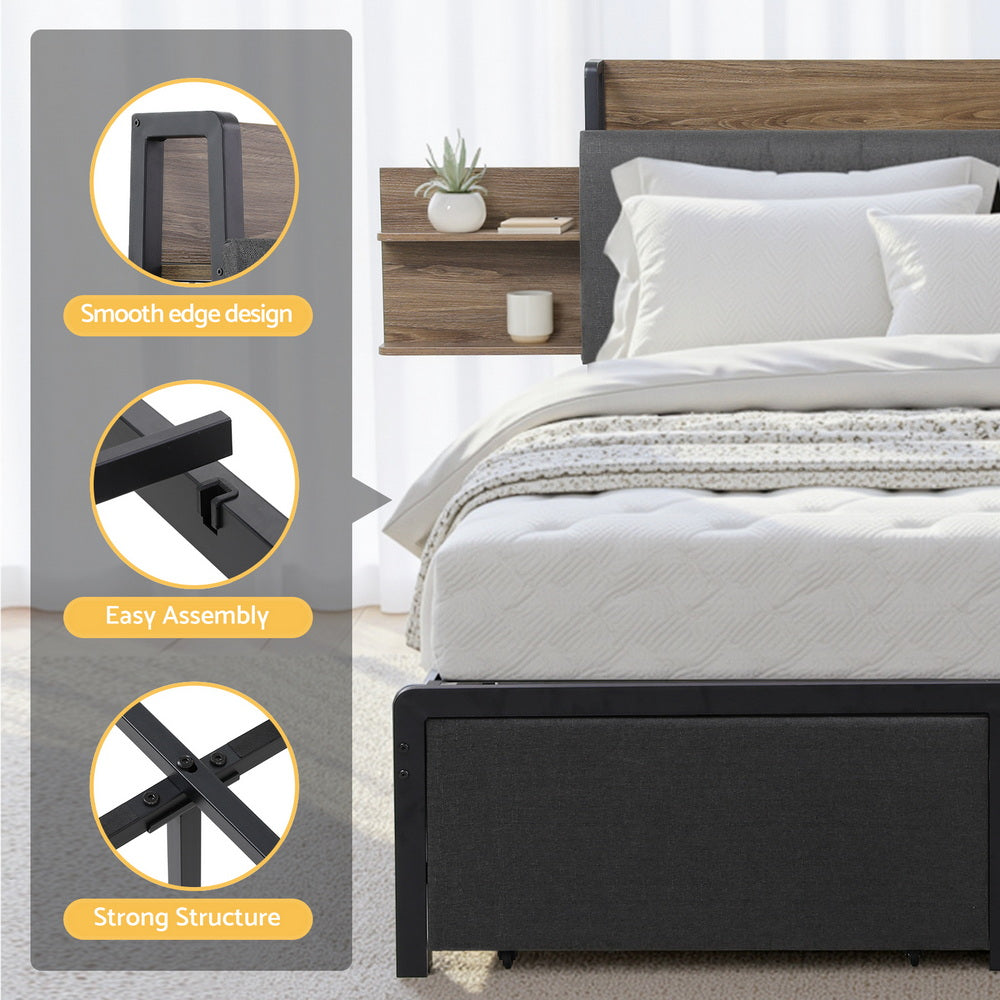 Artiss Metal Bed Frame Queen Size with 2-Tier Hidden Storage with Charging Station - Image 9