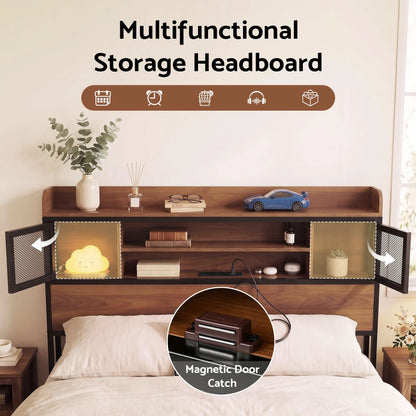 Artiss Queen Bed Frame with Charging Station 4 Drawers Storage Oak - Image 6