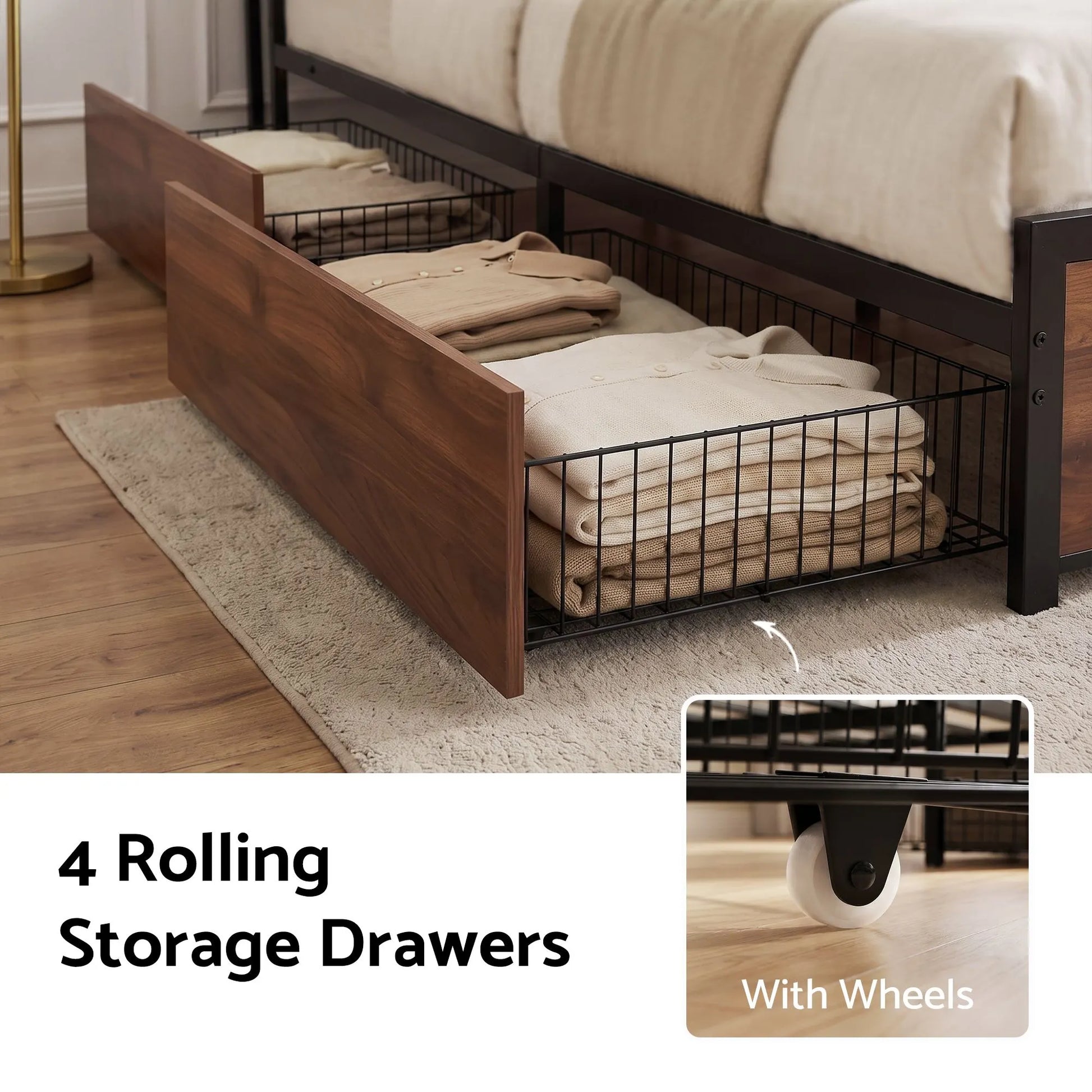 Artiss Queen Bed Frame with Charging Station 4 Drawers Storage Oak - Image 7