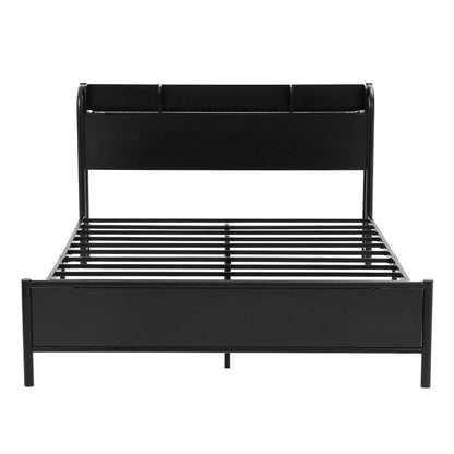 Artiss Bed Frame Double Size with Storage Shelf Headboard Charging Station GRID - Image 3