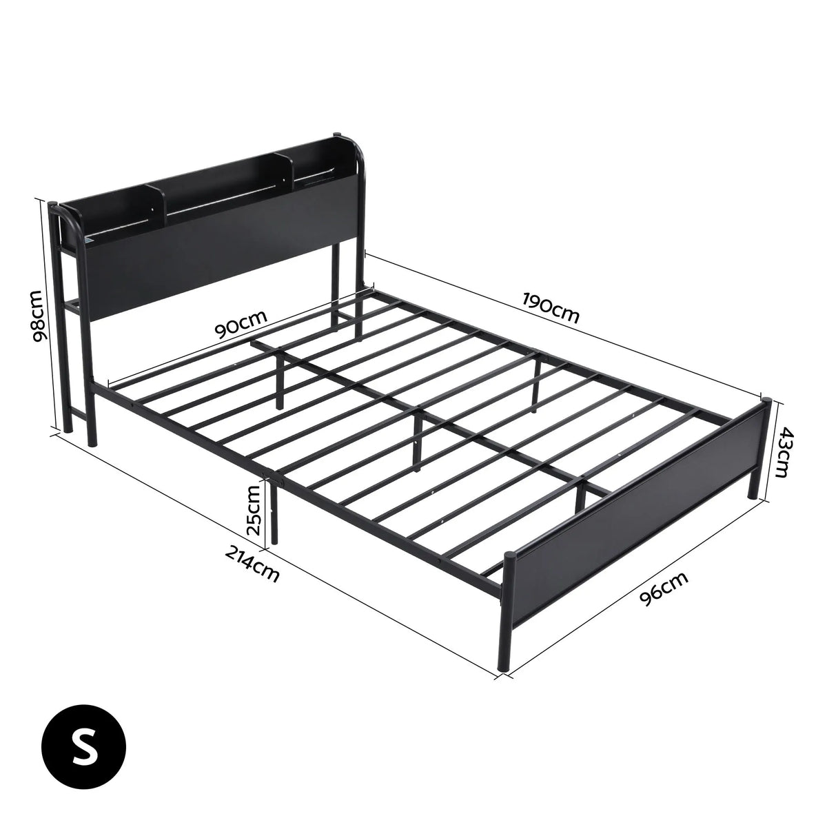 Artiss Bed Frame Single Size with Storage Shelf Headboard Charging Station GRID - Image 2