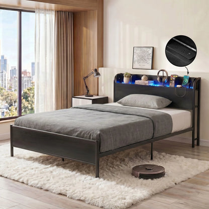 Artiss Bed Frame Single Size with Storage Shelf Headboard Charging Station GRID - Image 8