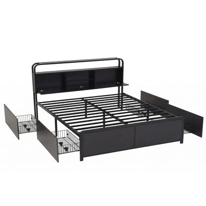 Artiss King Metal Bed Frame 4 Drawers Hidden Storage Headboard HEDY - Image 2