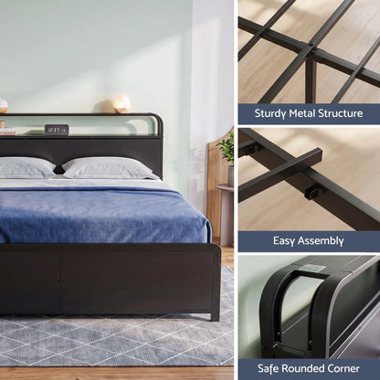 Artiss King Metal Bed Frame 4 Drawers Hidden Storage Headboard HEDY - Image 7