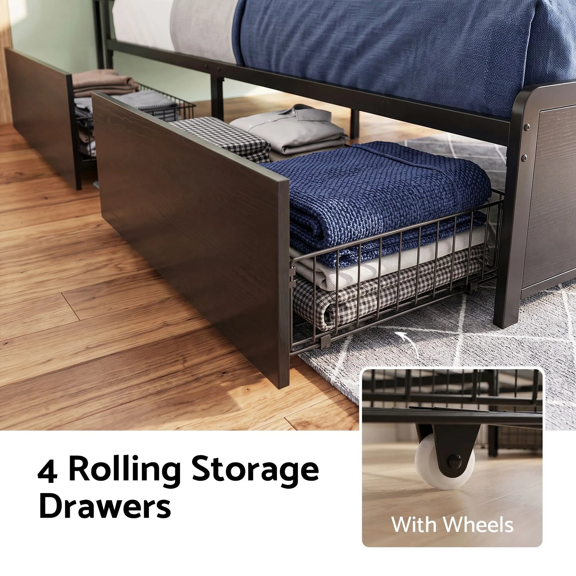 Artiss Queen Metal Bed Frame 4 Drawers Hidden Storage Headboard HEDY - Image 6