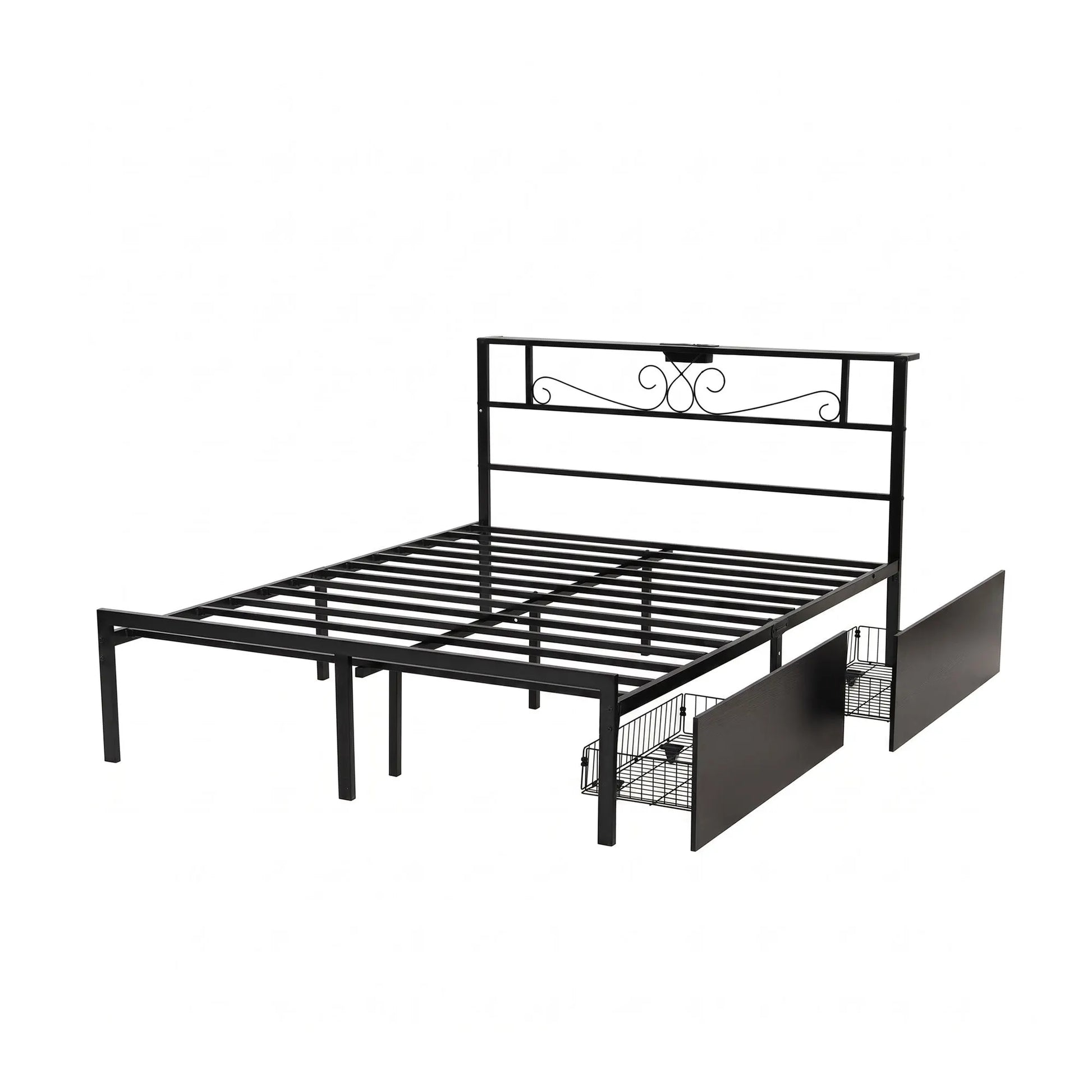 Artiss Double Bed Frame with Charging Station & Storage Drawers Metal - Image 2