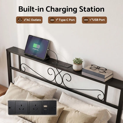 Artiss Double Bed Frame with Charging Station & Storage Drawers Metal - Image 5