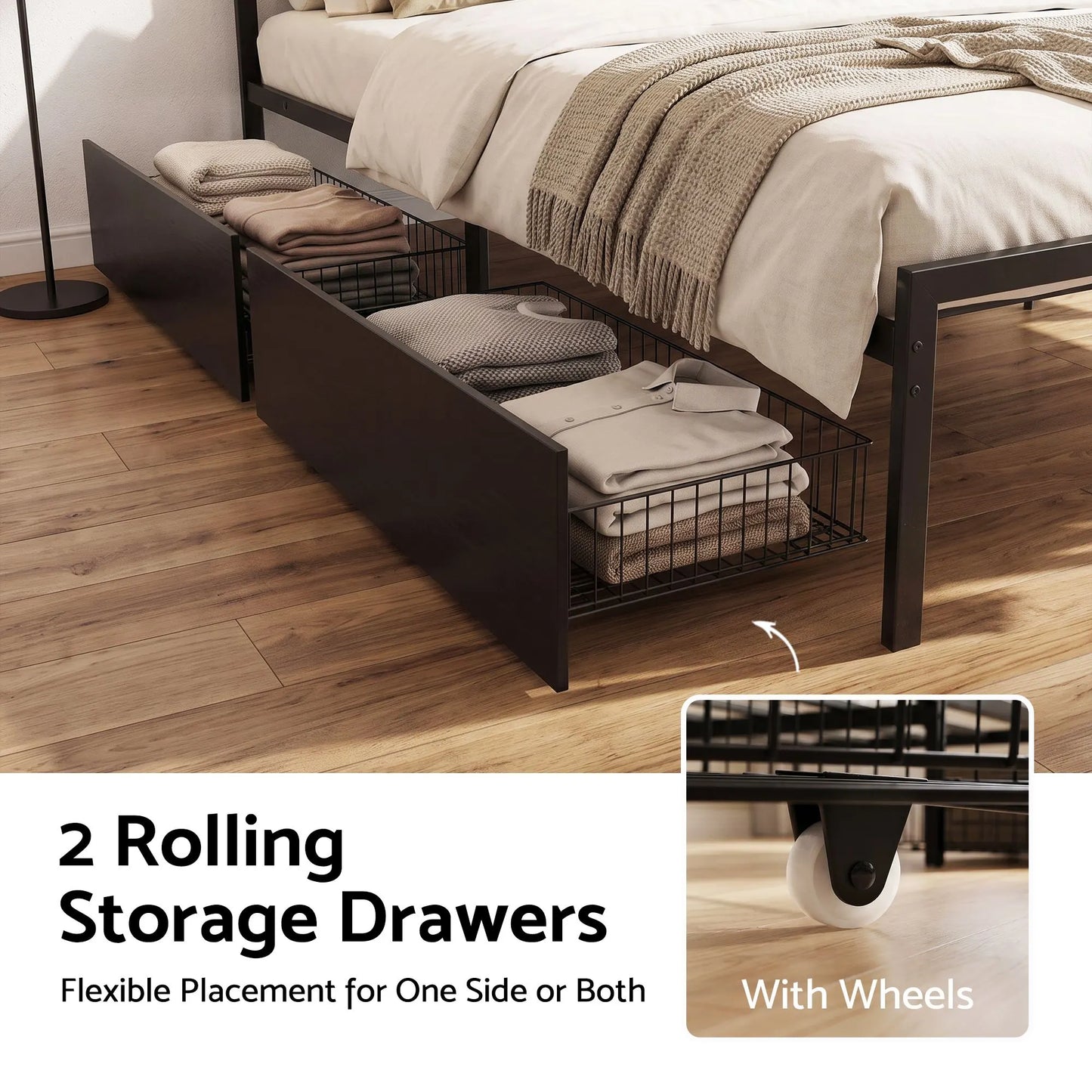 Artiss Double Bed Frame with Charging Station & Storage Drawers Metal - Image 6