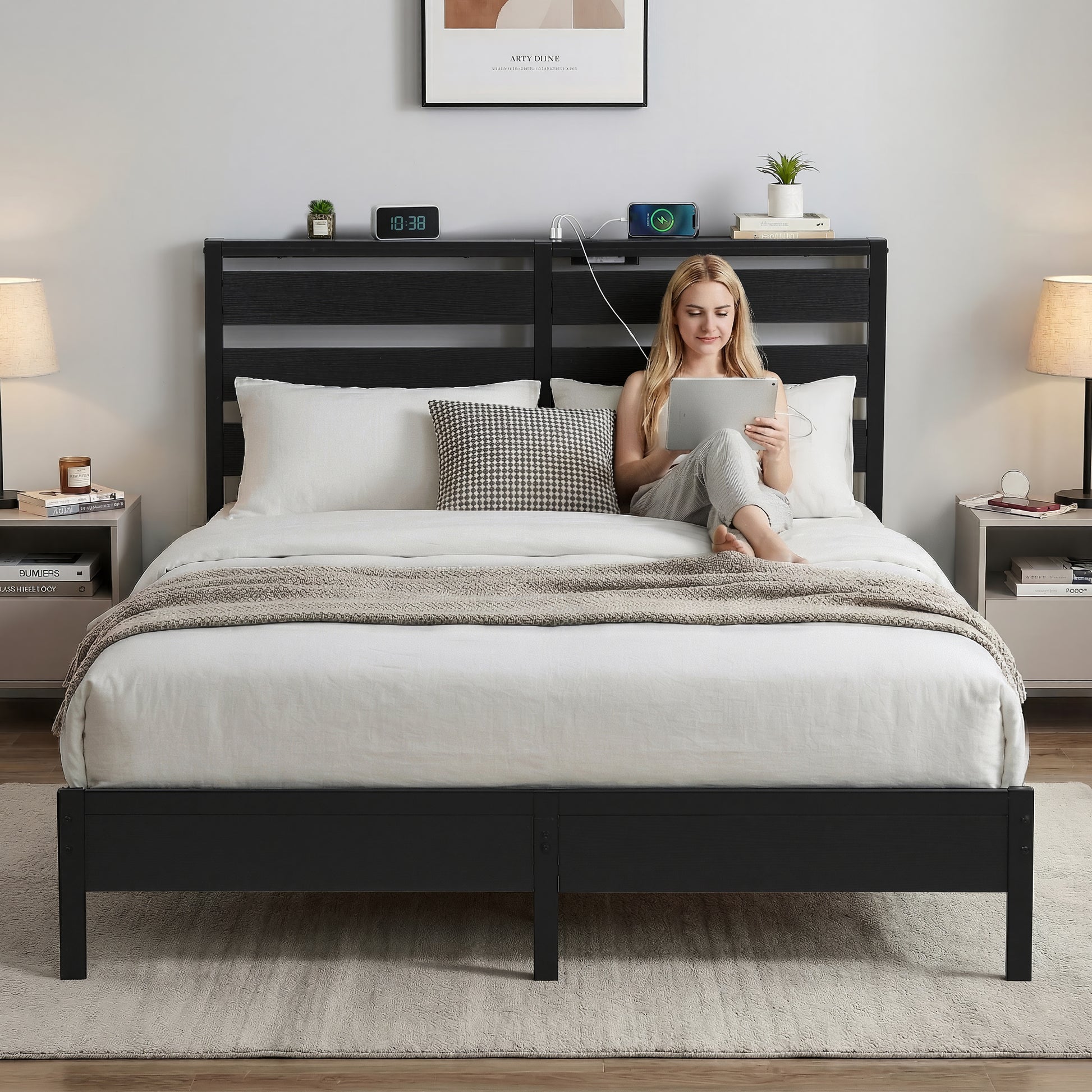 Artiss Bed Frame Double Size LED Metal Bed Base with Charging Station - Image 7