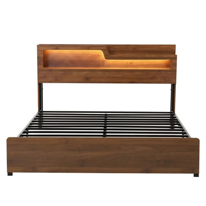 Artiss King Bed Frame Metal with Charging Station LED Light Storage Shelf - Image 2