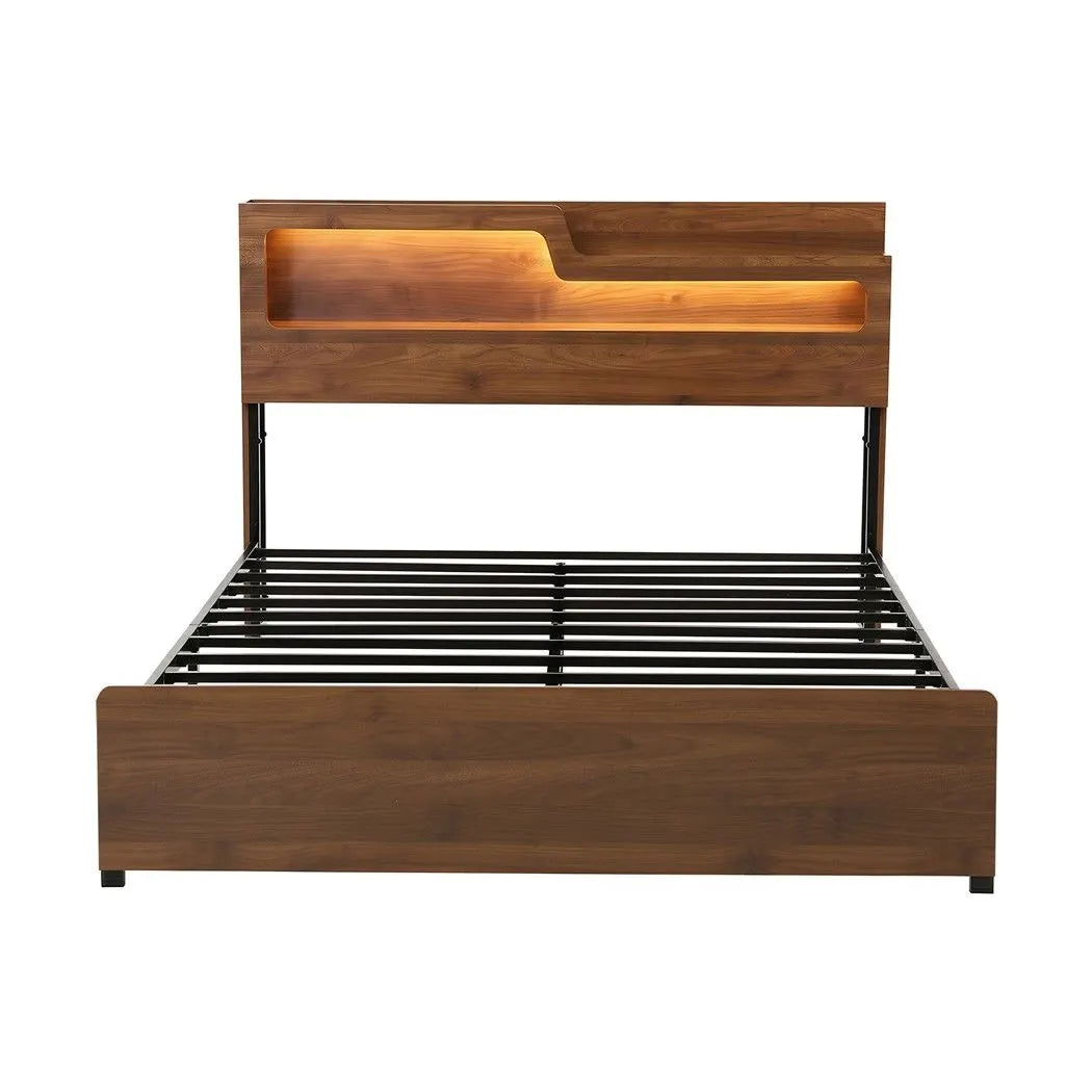 Artiss Queen Bed Frame Metal with Charging Station LED Light Storage Shelf - Image 2