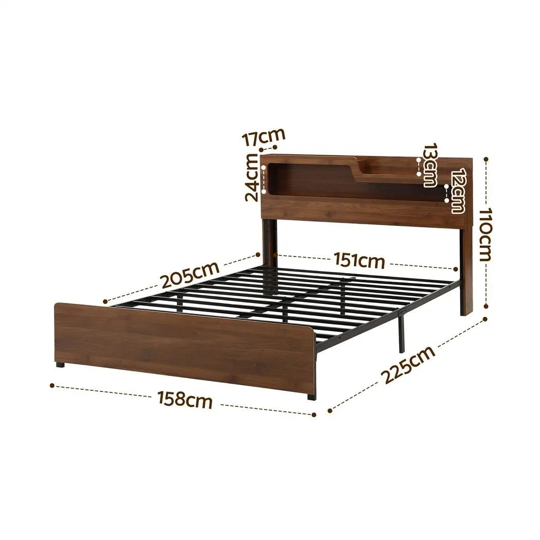 Artiss Queen Bed Frame Metal with Charging Station LED Light Storage Shelf - Image 3