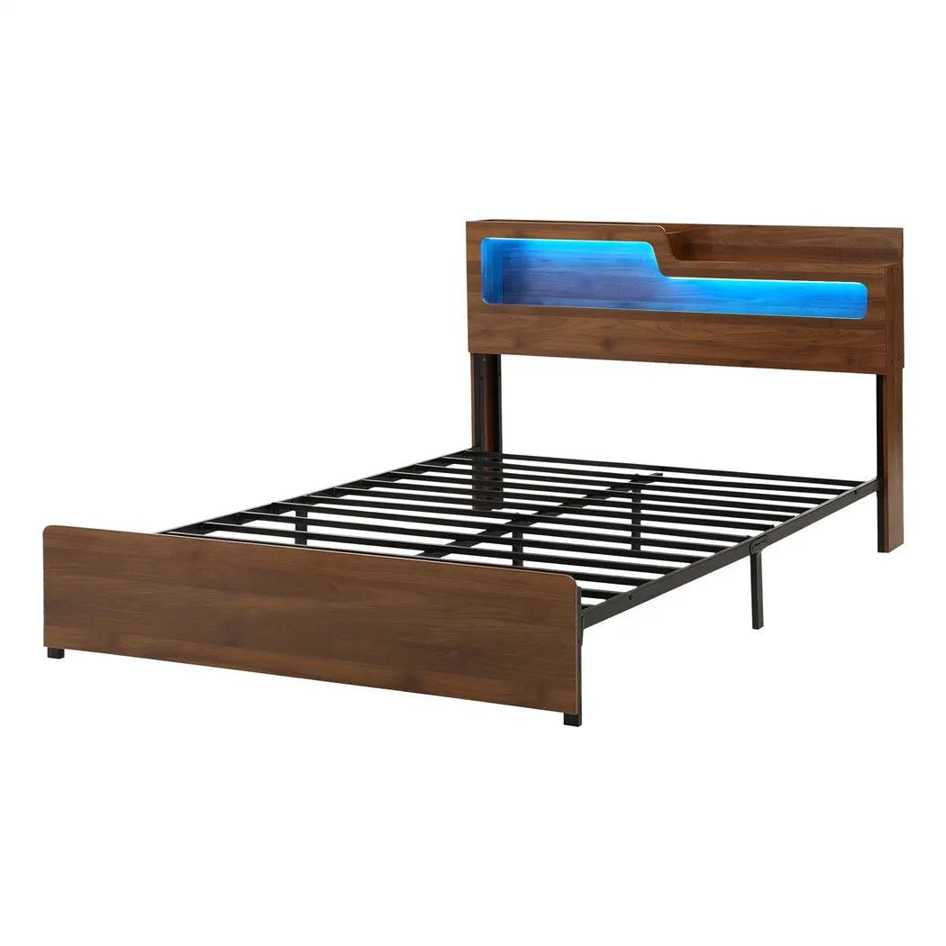 Artiss Queen Bed Frame Metal with Charging Station LED Light Storage Shelf - Image 4