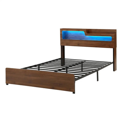 Artiss Queen Bed Frame Metal with Charging Station LED Light Storage Shelf - Image 4