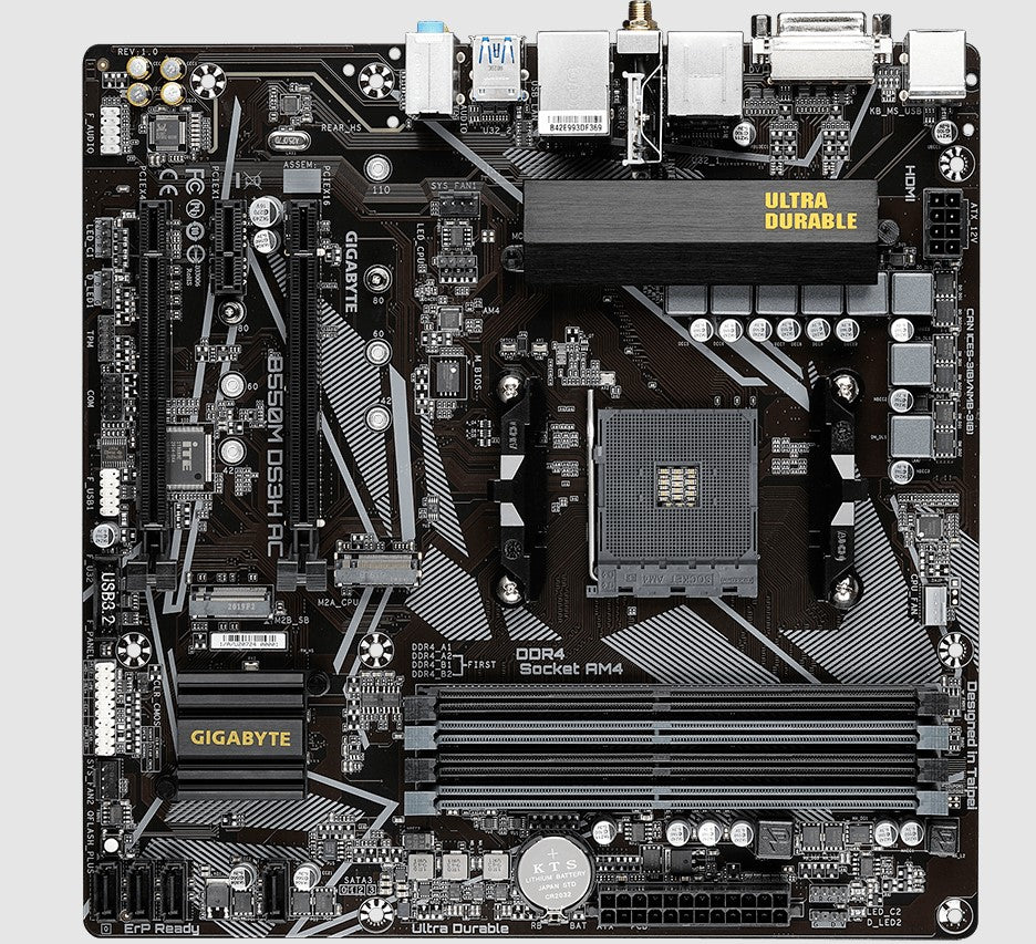 Gigabyte B550M DS3H AC AM4 Ryzen mATX Motherboard, 4x DDR4, 3x PCI-e, 2x M.2, 4x SATA III, RAID 0...