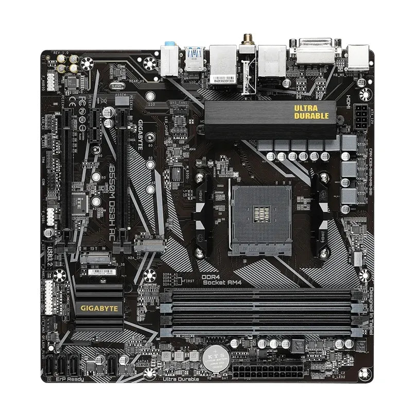 Gigabyte B550M DS3H AC AM4 Ryzen mATX Motherboard, 4x DDR4, 3x PCI-e, 2x M.2, 4x SATA III, RAID 0...