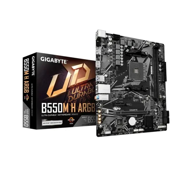 Gigabyte B550M H ARGB Micro-ATX AMD B550 motherboard with AM4 support, PCIe 4.0, DDR4 up to 5100M...