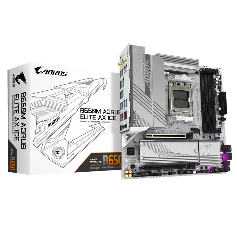 Gigabyte B650M AORUS ELITE AX ICE AMD B650 AM5 ATX Motherboard 4x DDR5~256GB,1x PCIe x16, 2x M.2,...