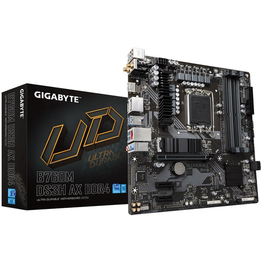 Gigabyte B760M DS3H AX DDR4 Intel LGA 1700 m-ATX Motherboard, 4x DDR4 ~128GB, 1x PCI-E x16, 1x PC...