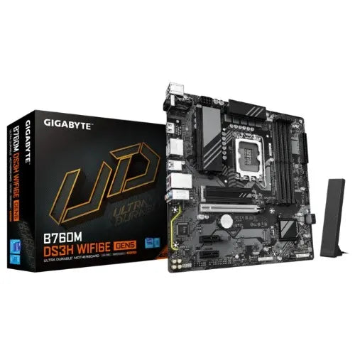 Gigabyte B760M DS3H WIFI6E GEN5 Intel LGA 1700 mATX Motherboard, 4x DDR5 ~256GB, 1x PCI-E x16, 2x...
